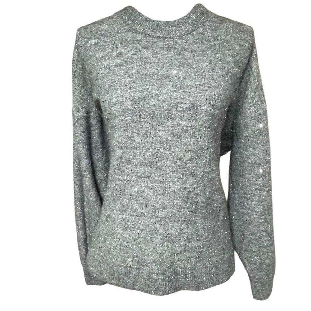H&M Gray Melange and Sequin Embellished Crew Sweater
